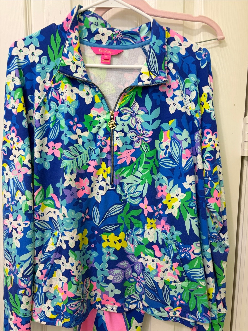 Lilly Pulitzer Navy Blue Floral Half-Zip Swim Coverup